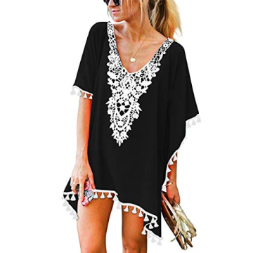 Women's Black Chiffon Swimsuit Cover Up with Tassels