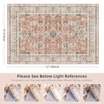 Deerly 9x12 Rugs for Bedroom, Vintage Washable Rugs Non Slip Large Area Rug for Living Room Dining R...
