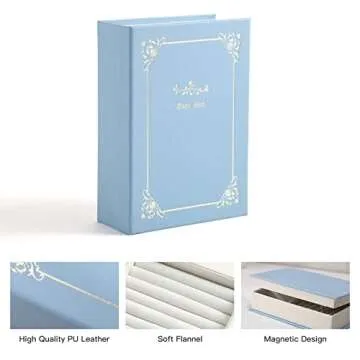 CASEGRACE Jewelry Box Organizer PU Leather Diary Jewelry Box with Magic Book Design Jewelry Case for Earrings Bracelet Necklace Rings Storage for Women, Blue
