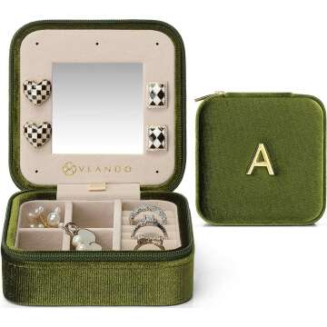 Velvet Initial A Jewelry Box for Women & Girls