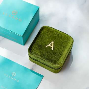 Velvet Initial A Jewelry Box for Women & Girls