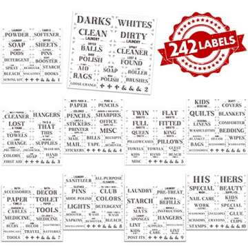 242 Pcs Laundry Room Organization Labels Printed Customizable Water Resistant Stickers with Perforat...