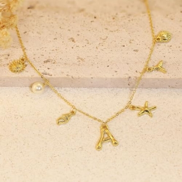 JALZEMPL Gold Initial Charm Necklace for Women