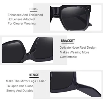 TAOTAOQI Vintage Women Oversized Sunglasses Designer Luxury Square Sun Glasses UV400 Protection Flat Lens (Black Frame Grey Lens)