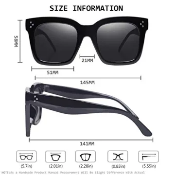 TAOTAOQI Vintage Women Oversized Sunglasses Designer Luxury Square Sun Glasses UV400 Protection Flat Lens (Black Frame Grey Lens)