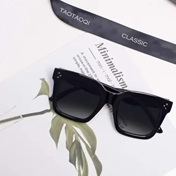 TAOTAOQI Vintage Women Oversized Sunglasses Designer Luxury Square Sun Glasses UV400 Protection Flat Lens (Black Frame Grey Lens)