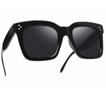 TAOTAOQI Vintage Women Oversized Sunglasses Designer Luxury Square Sun Glasses UV400 Protection Flat Lens (Black Frame Grey Lens)