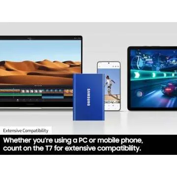 SAMSUNG T7 Portable SSD, 2TB External Solid State Drive, Speeds Up to 1,050MB/s, USB 3.2 Gen 2, Reliable Storage for Gaming, Students, Professionals, MU-PC2T0H/AM, Blue