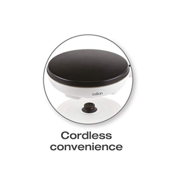 Salton Cordless Electric Crepe Maker With Bonus Batter Dish and Spatula with Non-Stick Cooking Surface, Automatic Temperature Control for 7.5" Crepes and Tortillas, Recipes Included, White (CM1337)