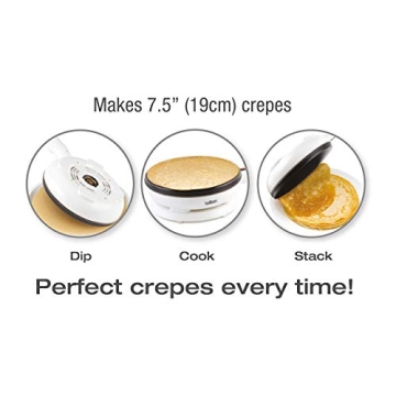 Salton Cordless Electric Crepe Maker With Bonus Batter Dish and Spatula with Non-Stick Cooking Surface, Automatic Temperature Control for 7.5" Crepes and Tortillas, Recipes Included, White (CM1337)