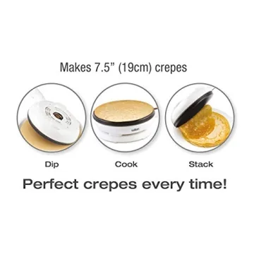 Salton Cordless Electric Crepe Maker With Bonus Batter Dish and Spatula with Non-Stick Cooking Surface, Automatic Temperature Control for 7.5" Crepes and Tortillas, Recipes Included, White (CM1337)