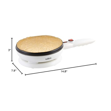 Salton Cordless Electric Crepe Maker With Bonus Batter Dish and Spatula with Non-Stick Cooking Surface, Automatic Temperature Control for 7.5" Crepes and Tortillas, Recipes Included, White (CM1337)
