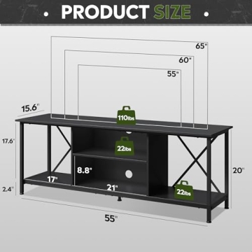 WLIVE Industrial TV Stand for 65" TVs - Open Storage