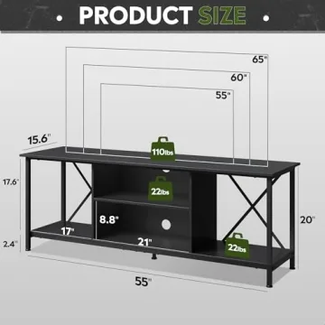 WLIVE Industrial TV Stand for 65" TVs - Open Storage
