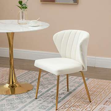 ANOUR Modern Dining Chairs, Velvet Accent Living Room Chairs, Set of 2, Upholstered Side Chair with Golden Metal Legs for Dining Room Kitchen Vanity Patio (White, 2 Pack)
