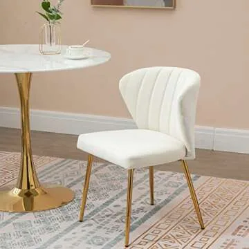 ANOUR Modern Dining Chairs, Velvet Accent Living Room Chairs, Set of 2, Upholstered Side Chair with Golden Metal Legs for Dining Room Kitchen Vanity Patio (White, 2 Pack)