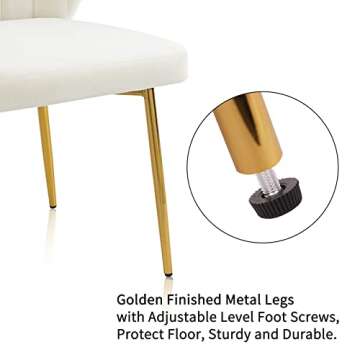 ANOUR Modern Dining Chairs, Velvet Accent Living Room Chairs, Set of 2, Upholstered Side Chair with Golden Metal Legs for Dining Room Kitchen Vanity Patio (White, 2 Pack)