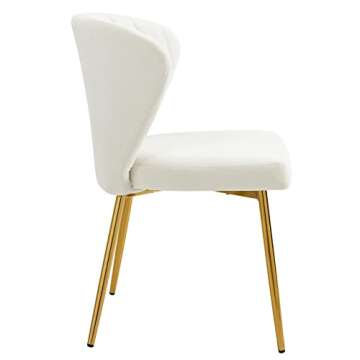ANOUR Modern Dining Chairs, Velvet Accent Living Room Chairs, Set of 2, Upholstered Side Chair with Golden Metal Legs for Dining Room Kitchen Vanity Patio (White, 2 Pack)