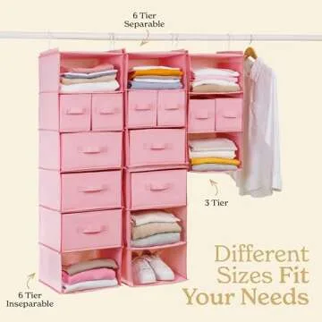 SMIRLY 6 Shelf Hanging Closet Organizer – Hanging Organizer with Storage Shelves, Foldable Closet Hanging Shelf with 2 Sturdy Hooks for Wardrobe, Nursery, Storage