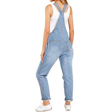 Luvamia Women's Casual Stretch Denim Bib Overalls Light Blue