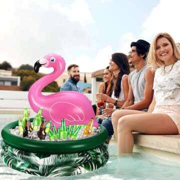 Bencailor Summer Flamingo Party Decoration Flamingo Inflatable Cooler Blow up Drink Cooler Reusable ...