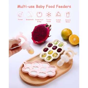 HEOMOONE 2 Pack Baby Fruit Feeder, Silicone Teething Relief and Feeding Combo