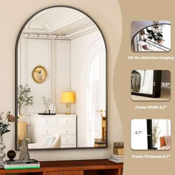 HARRITPURE Arched Bathroom Mirror - Wall Mounted Mirror - Black Arch Mirror - Aluminum Alloy Frame Bathroom Mirror Living Room, Bedroom, Bathroom and Entryway