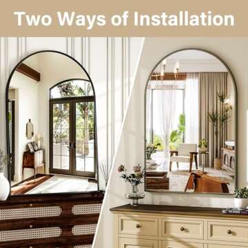 HARRITPURE Arched Bathroom Mirror - Wall Mounted Mirror - Black Arch Mirror - Aluminum Alloy Frame Bathroom Mirror Living Room, Bedroom, Bathroom and Entryway