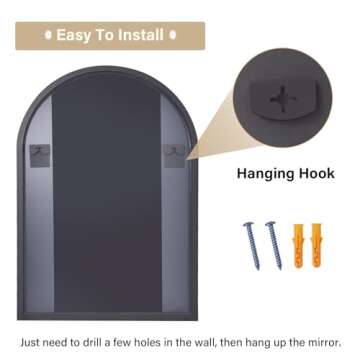 HARRITPURE Arched Bathroom Mirror - Wall Mounted Mirror - Black Arch Mirror - Aluminum Alloy Frame Bathroom Mirror Living Room, Bedroom, Bathroom and Entryway