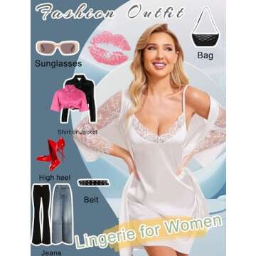 Avidlove Women's Nightwear Sexy Satin Sleepwear Lace Chemises Mini Full Slip White Small