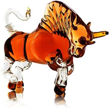 The Wine Savant Charging Bull Decanter, El Matador, Wall Street Bull, Charging Head Forward Animal Bullfighter Liquor Decanter Made For Bourbon, Whiskey, Scotch, Zodiac Shape Clear 1000ml Dispenser