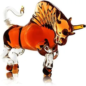 The Wine Savant Charging Bull Decanter, El Matador, Wall Street Bull, Charging Head Forward Animal Bullfighter Liquor Decanter Made For Bourbon, Whiskey, Scotch, Zodiac Shape Clear 1000ml Dispenser