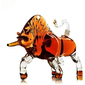 The Wine Savant Charging Bull Decanter, El Matador, Wall Street Bull, Charging Head Forward Animal Bullfighter Liquor Decanter Made For Bourbon, Whiskey, Scotch, Zodiac Shape Clear 1000ml Dispenser
