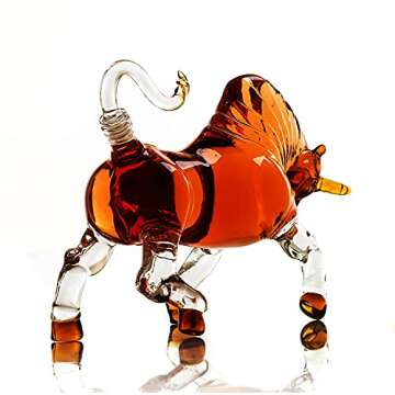 The Wine Savant Charging Bull Decanter, El Matador, Wall Street Bull, Charging Head Forward Animal Bullfighter Liquor Decanter Made For Bourbon, Whiskey, Scotch, Zodiac Shape Clear 1000ml Dispenser