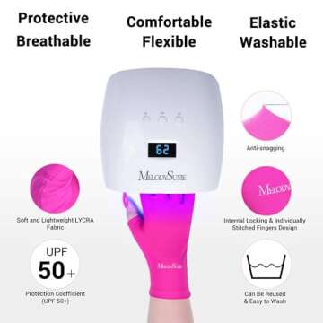 MelodySusie UV Gloves for Gel Nail Lamp, Professional Protection Gloves for Manicures, Nail Art Skin Care Fingerless Glove Protect Hands (Neon Pink)