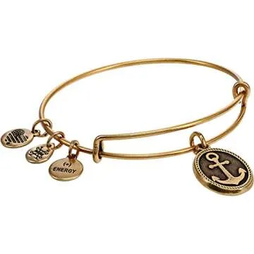 Alex and Ani Path of Symbols Expandable Bangle for Women, Anchor Charm, Rafaelian Gold Finish