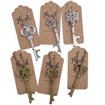 Aylifu Skeleton Key Bottle Opener, 6 Pieces Wedding Favors Vintage Key Bottle Opener with Escort Tag...