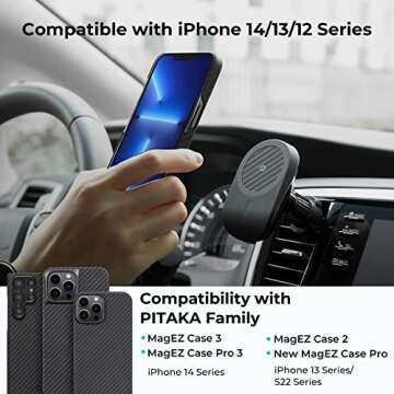 pitaka Magnetic Car Phone Holder Mount for iPhone 15/14/13 Series & MagEZ Case 2 for Galaxy S23/S22 Series [MagEZ Car Mount Lite] Compatible with MagSafe (Non-Charging Version) - Air Vent