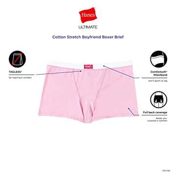 Hanes Ultimate Women's Boxer Briefs, Boyfriend Boxer Briefs for Women, Boxer Brief Underwear, 3-Pack (Colors May Vary)