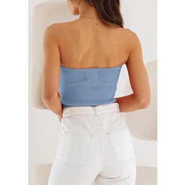 EFAN Womens Tube Tops Summer Crop Sweater Twist Knot Front Knit Bandeau Strapless Ribbed Sleeveless Y2K Corset Baby Blue M