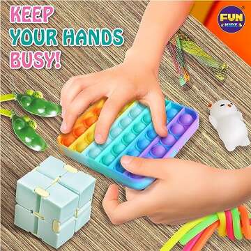 Fidget Box for Girls Boys, FunKidz Mystery Sensory Fidget Pack Toys for Stress Relief Kids Party Favors Gift Classroom Prizes Travel Camping with Portable Case