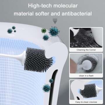 Lefree 2 Pack Silicone Toilet Brush Set with Ventilated Holder, Floor Standing & Wall Mounted Toilet Scrubber