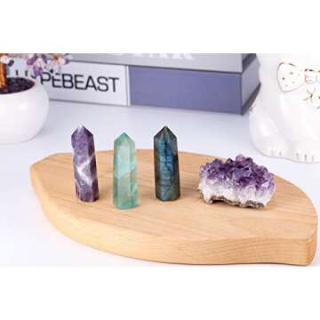 Jovivi Healing Crystal Wands Set, 3pcs 2"-2.4" Amethyst, Green Fluorite, Labradorite Crystal Points & Raw Amethyst Cluster Geode, Hexagonal Faceted Gemstone Wand Reiki Chakra Meditation Therapy