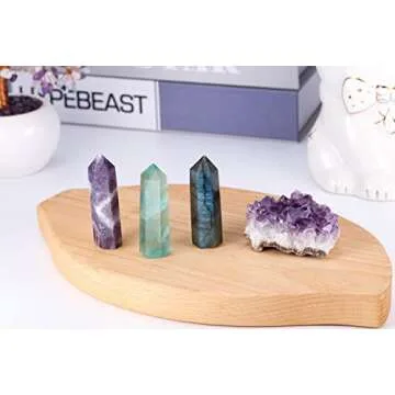 Jovivi Healing Crystal Wands Set, 3pcs 2"-2.4" Amethyst, Green Fluorite, Labradorite Crystal Points & Raw Amethyst Cluster Geode, Hexagonal Faceted Gemstone Wand Reiki Chakra Meditation Therapy