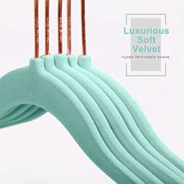 MIZGI Premium Kids Velvet Hangers (Pack of 50) with Copper/Rosegold Hooks,Space Saving Ultra Thin,Non Slip Baby Hangers for Children's Skirt Dress Pants,Clothes Hangers (Mint Green)