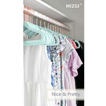 MIZGI Premium Kids Velvet Hangers (Pack of 50) with Copper/Rosegold Hooks,Space Saving Ultra Thin,Non Slip Baby Hangers for Children's Skirt Dress Pants,Clothes Hangers (Mint Green)