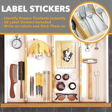 SpaceAid Bamboo Drawer Dividers with Labels, Kitchen Adjustable Drawer Organizers, Expandable Organization for Home, Office, Dressers and Bathroom, 6 Dividers (17-22 in)