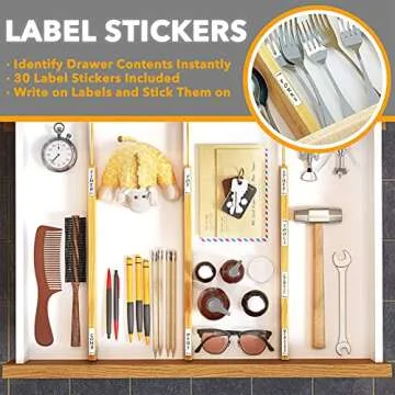 SpaceAid Bamboo Drawer Dividers with Labels, Kitchen Adjustable Drawer Organizers, Expandable Organization for Home, Office, Dressers and Bathroom, 6 Dividers (17-22 in)