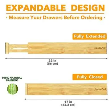 SpaceAid Bamboo Drawer Dividers with Labels, Kitchen Adjustable Drawer Organizers, Expandable Organization for Home, Office, Dressers and Bathroom, 6 Dividers (17-22 in)