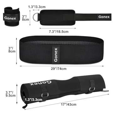 Gonex Barbell Pad Set for Squats Hip Thrusts Upgraded Bar Neck Pads Workout Foam Weightlifting Cushion with 2 Gym Ankle Straps Hip Resistance Band Fits Standard Olympic Bars with a Carry Bag